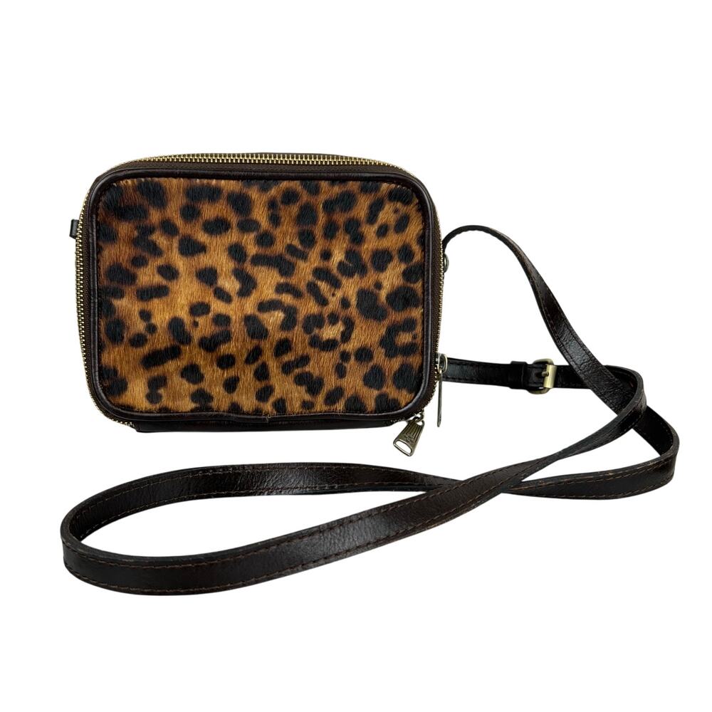 Patricia Nash Leopard Haircalf Rimini Double Zip Box Crossbody Bag